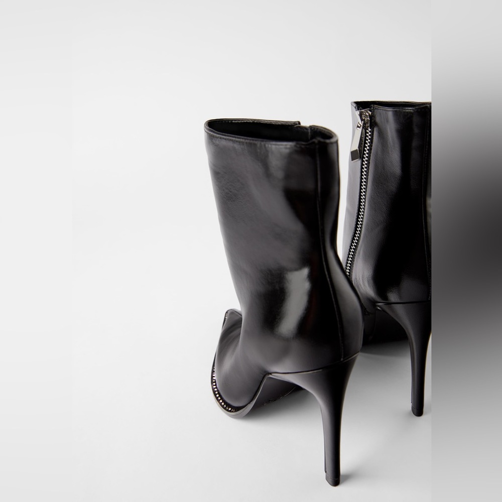 Zara 🖤🩶🖤Women Shiny High Heels Ankle Boots Size 39 - NWT - Picture 5 of 5
